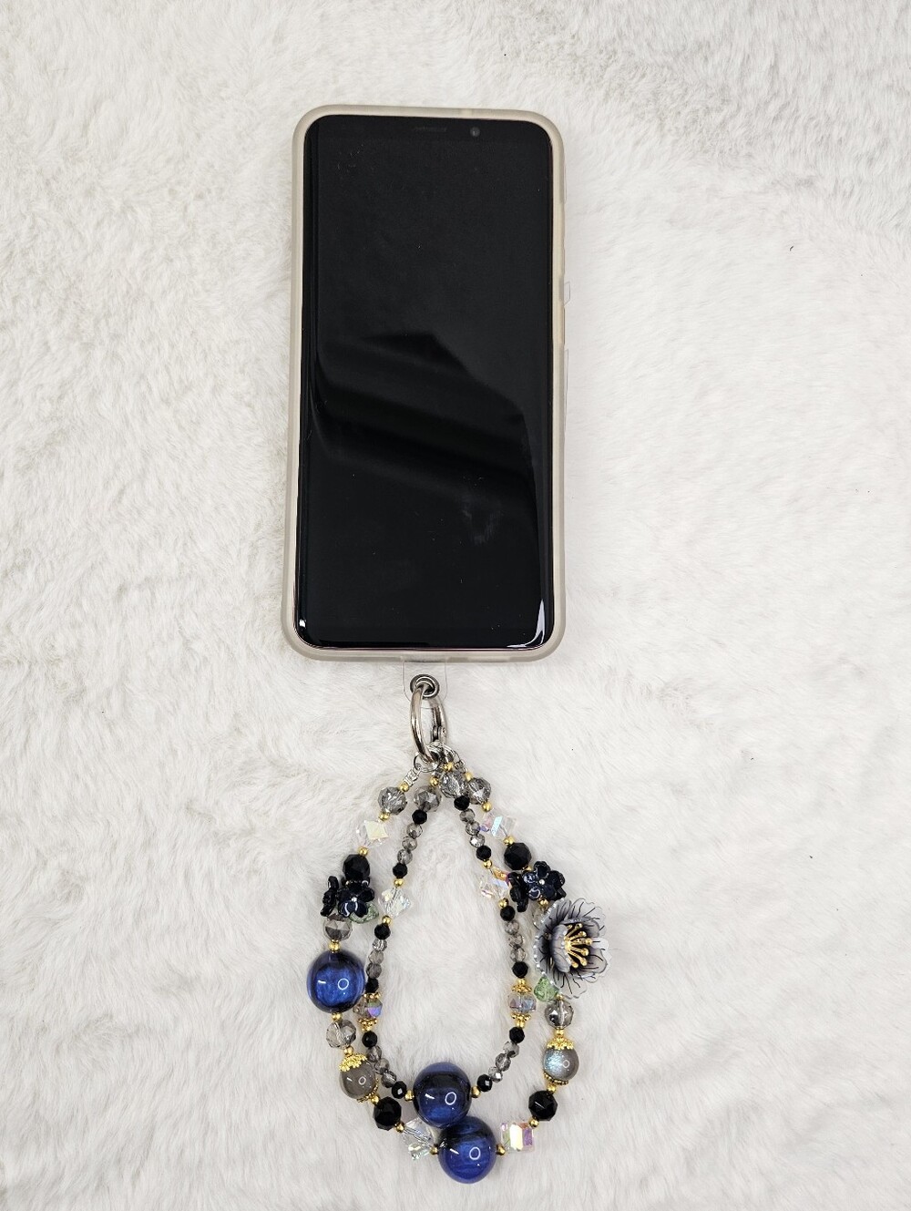 Blue And Black Flower Phone Charm Wristlet
